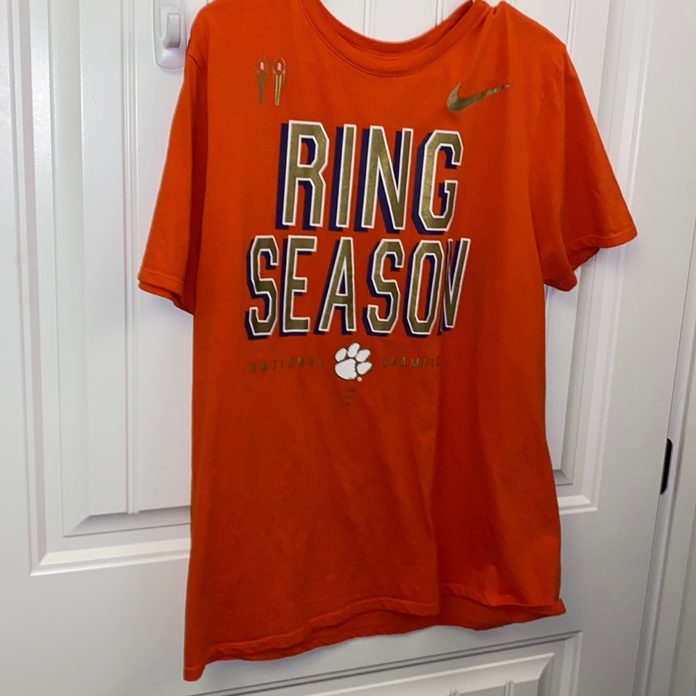 E820 Nike Clemson Orange Short Sleeve Tee Sz.XL EUC Unisex Ring Season
